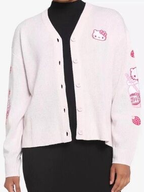 Hot Topic by Samri Hello Kitty Strawberry Milk Skimmer Cardigan Sweater medium